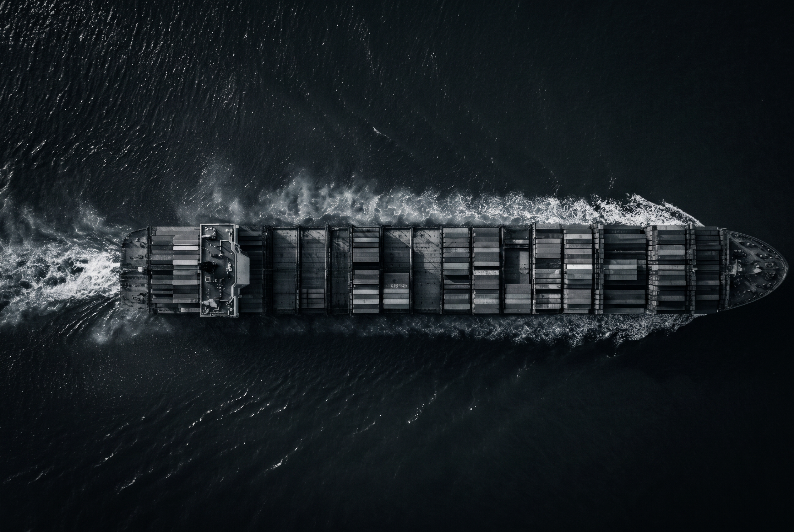 Cargo ship crossing the open sea